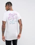 Asos Longline Extreme Muscle T-shirt With Cali Palm Print - White