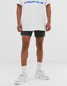 Asos Design Slim Shorter Chino Shorts In Dark Khaki - Green