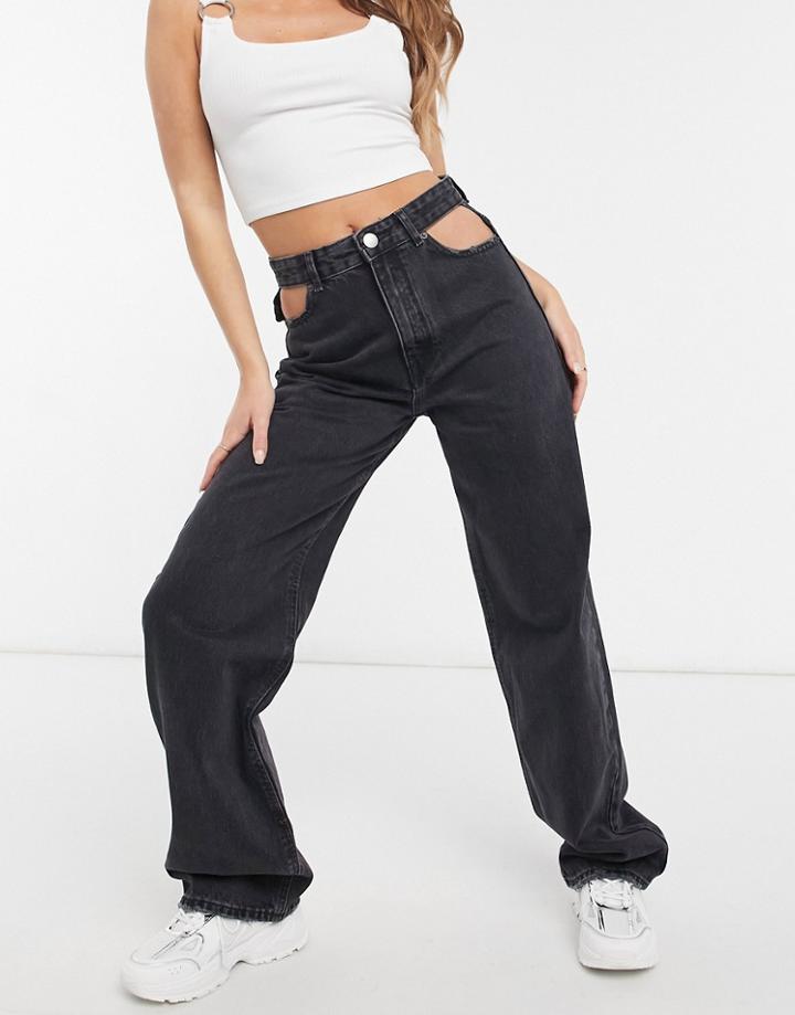 Pull & Bear Cut-out 90s Jeans In Black