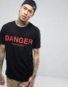 Bershka T-shirt With Danger Print In Black - Black