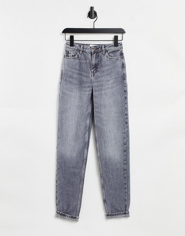 Topshop Recycled Cotton Blend Mom Jeans In Gray-grey