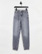 Topshop Recycled Cotton Blend Mom Jeans In Gray-grey