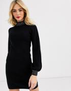 Lipsy Embellished Neck Ribbed Midi Dress In Black