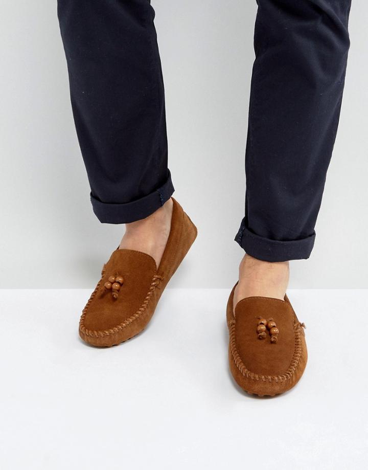 Asos Driving Shoes In Tan Suede With Bead Tassel Details - Tan