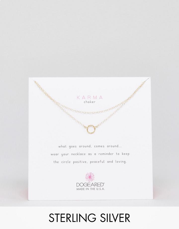 Dogeared Gold Plated Karma Tiny Sparkle Ring Double Chain Choker Necklace - Gold