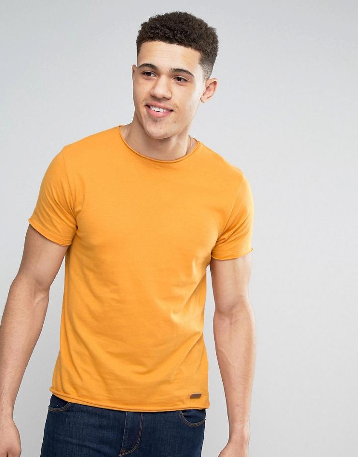 Brave Soul Basic Raw Edge T-shirt - Yellow