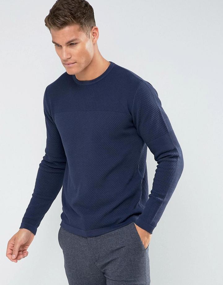 Troy Mixed Yarn Textured Knitted Sweater - Navy