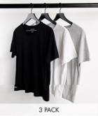 Lacoste Lounge 3 Pack T-shirts In Black/ White/ Gray-multi