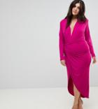 John Zack Plus Plunge Front Wrap Maxi Dress - Pink