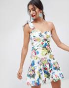 Asos Design Floral One Shoulder Two-piece Mini Dress - Multi