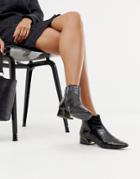 Mango Croc Print Ankle Boot With Metal Insert In Black - Black