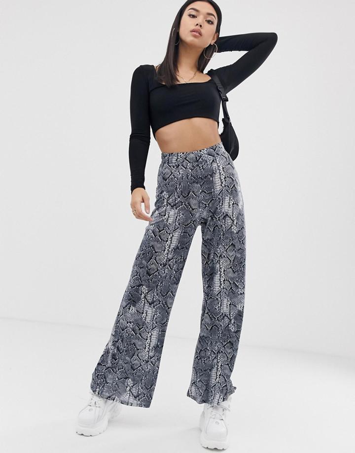 Asos Design Wide Leg Pants In Snake Print - Multi