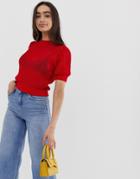 Asos Design Recycled Blend Mesh Stitch Tee-red