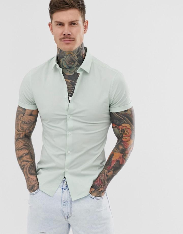 Asos Design Skinny Fit Shirt In Mint - Green