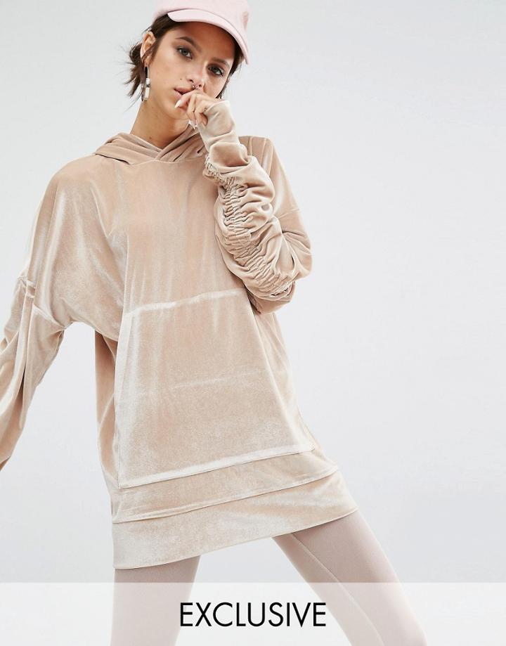 Jaded X Granted Oversized Hoodie In Velvet - Champagne