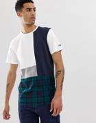 Jack & Jones Originals Longline T-shirt With Cut And Sew Check Panel - White