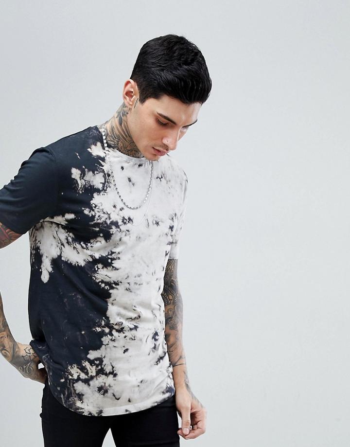 Asos Relaxed Longline T-shirt In Bleach Wash - Black