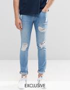 Brooklyn Supply Co Super Skinny Jeans Slashed Rips Light Stonewash - Blue
