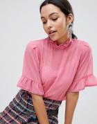 Traffic People High Neck Top With Frill Sleeve - Pink