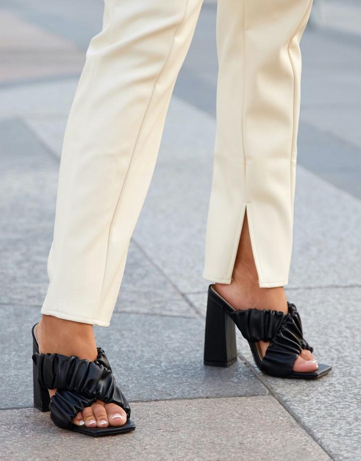 Ego X Molly-mae Larchmont Ruched Block Heeled Mules In Black
