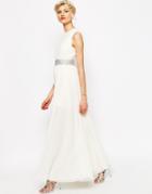Asos Ruched Bodice Maxi Dress With Embellished Waist - White