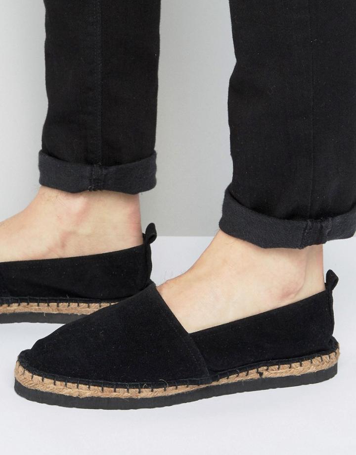 Asos Espadrilles In Black Faux Suede With Black Sole - Black