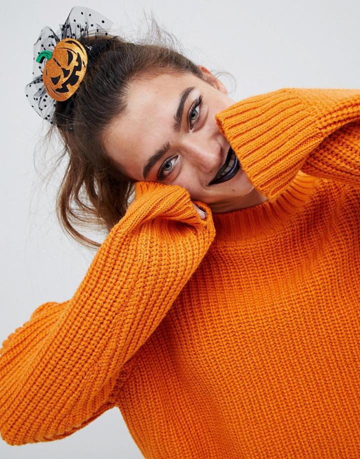 Asos Design Halloween Hair Clip With Pumpkin And Spotty Mesh - Multi
