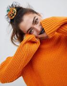 Asos Design Halloween Hair Clip With Pumpkin And Spotty Mesh - Multi