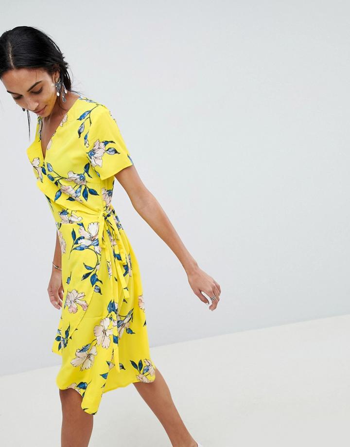 B.young Printed Wrap Dress - Yellow