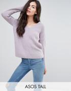 Asos Tall Ultimate Chunky Sweater With V Neck - Purple
