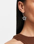 Monki Flower Hoop Earrings In Checkerboard-multi