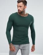 Asos Extreme Fitted Fit Long Sleeve T-shirt With Boat Neck - Green