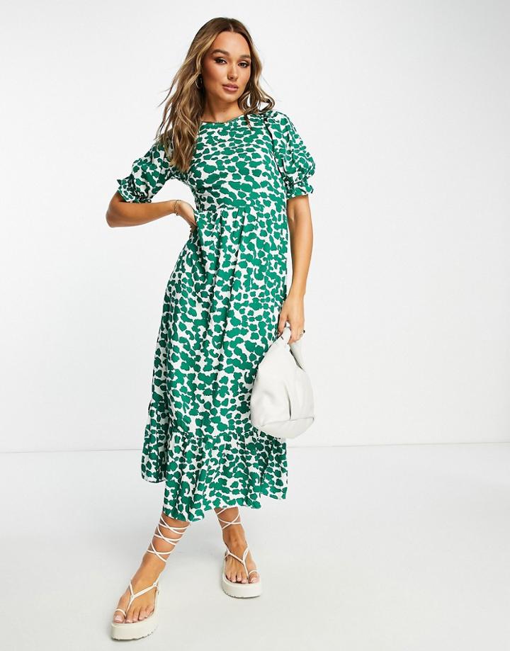 River Island Animal Print Midi Dress With Tie Back Detail In Green