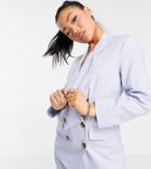 Asos Design Petite Clean Double Breasted Linen Suit Blazer In Blue-blues