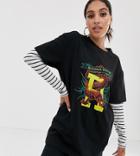 Reclaimed Vintage Inspired Double Layer T-shirt With Striped Sleeve And Dragon Logo
