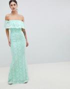 City Goddess Bardot Lace Maxi Dress - Green