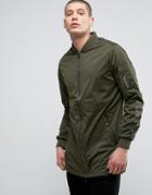 Brave Soul Long Ruched Pocket Jacket - Green