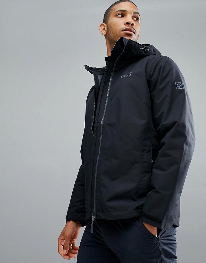 Jack Wolfskin Chilly Morning Hooded Jacket In Black - Black