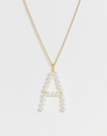 Designb London A Initial Faux Pearl Necklace - Gold