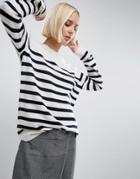 Asos White Breton Stripe Cashmere Crew Neck Sweater - Multi