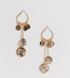 River Island Coin Cluster Hoop Dangle In Gold - Gold