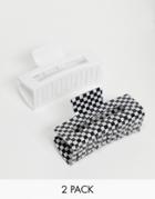 Asos Design 2-pack Hair Claws In Pearlized Checkerboard Print And Bone-multi