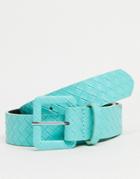 Svnx Quilted Faux Leather Belt In Aqua Blue-blues