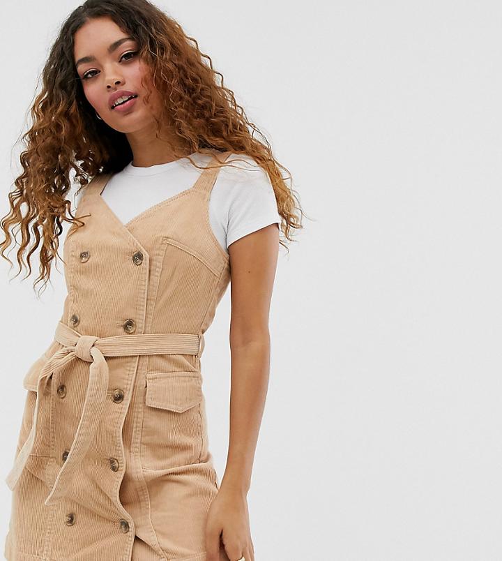 Miss Selfridge Petite Cord Pinny Dress In Camel - Tan
