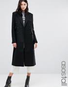 Asos Tall Double Breasted Slim Maxi Coat - Black