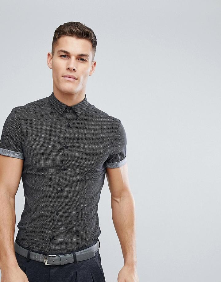 Asos Smart Skinny Ditsy Print Shirt - Black