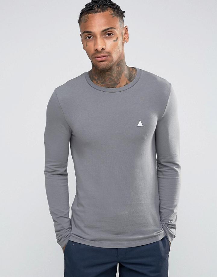 Asos Muscle Long Sleeve T-shirt With Logo In Gray - Gray