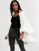 Jayley Faux Fur Trim Double Layer Wool Poncho-cream