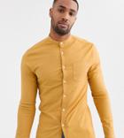 Asos Design Tall Skinny Fit Oxford Shirt In Mustard With Grandad Collar