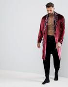 Asos Velour Hooded Dressing Baroque Print In Red - Red